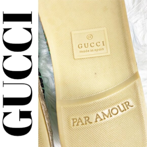 NWT GUCCI Nappa Silk Leather GG Logo Metallic Green Platform Espadrilles, 35 - Picture 11 of 14